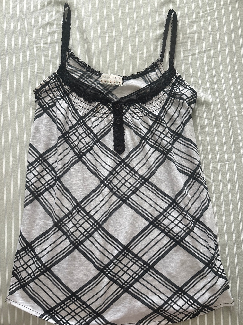 Kimchi Blue Black & White Plaid Lace-Trim Cami Tank